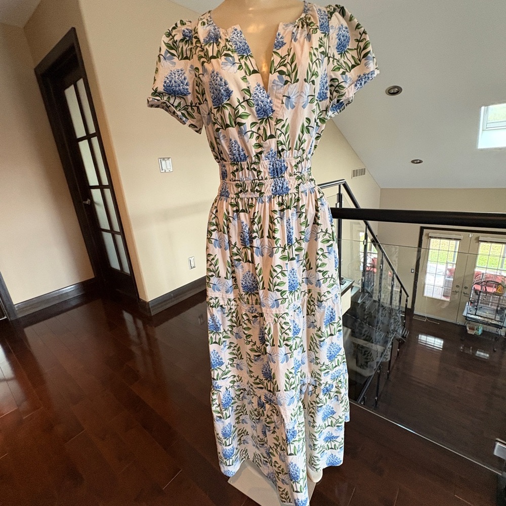 Cynthia Rowley Blue and Green Floral Maxi Dress